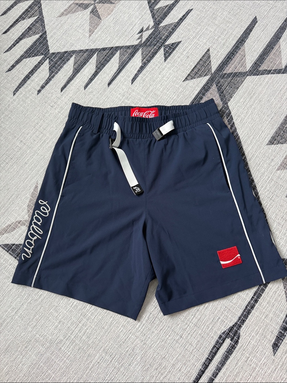 Coca Cola Men's Navy Athletic Shorts with White Piping